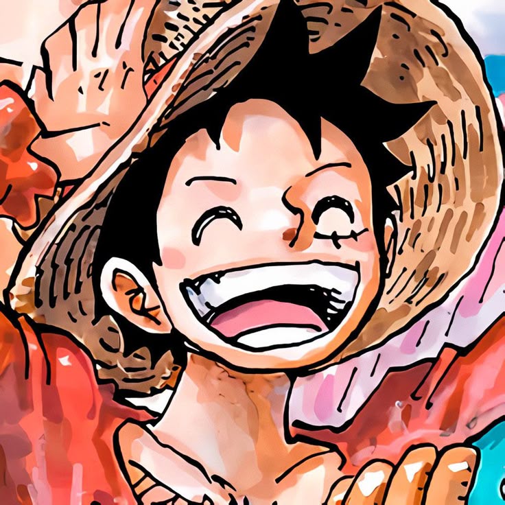 Luffy, personnage principale de One Piece, souriant et tenant son chapeau